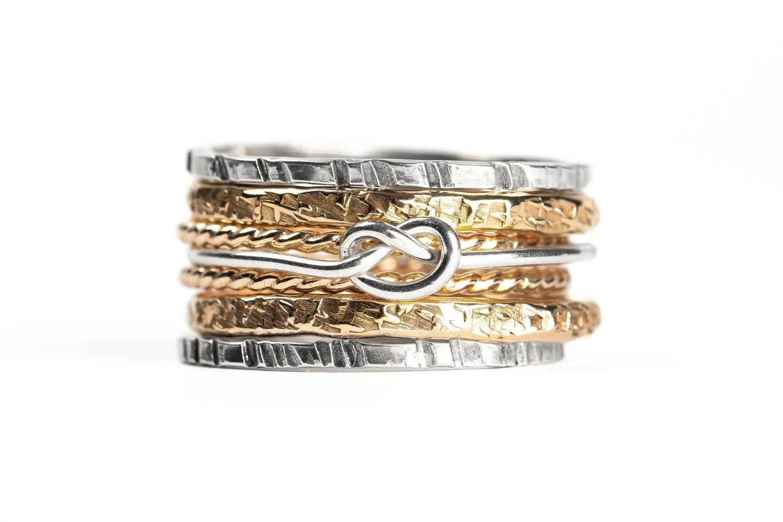 Mixed Metal Love Knot Stacking Rings Set Of 7