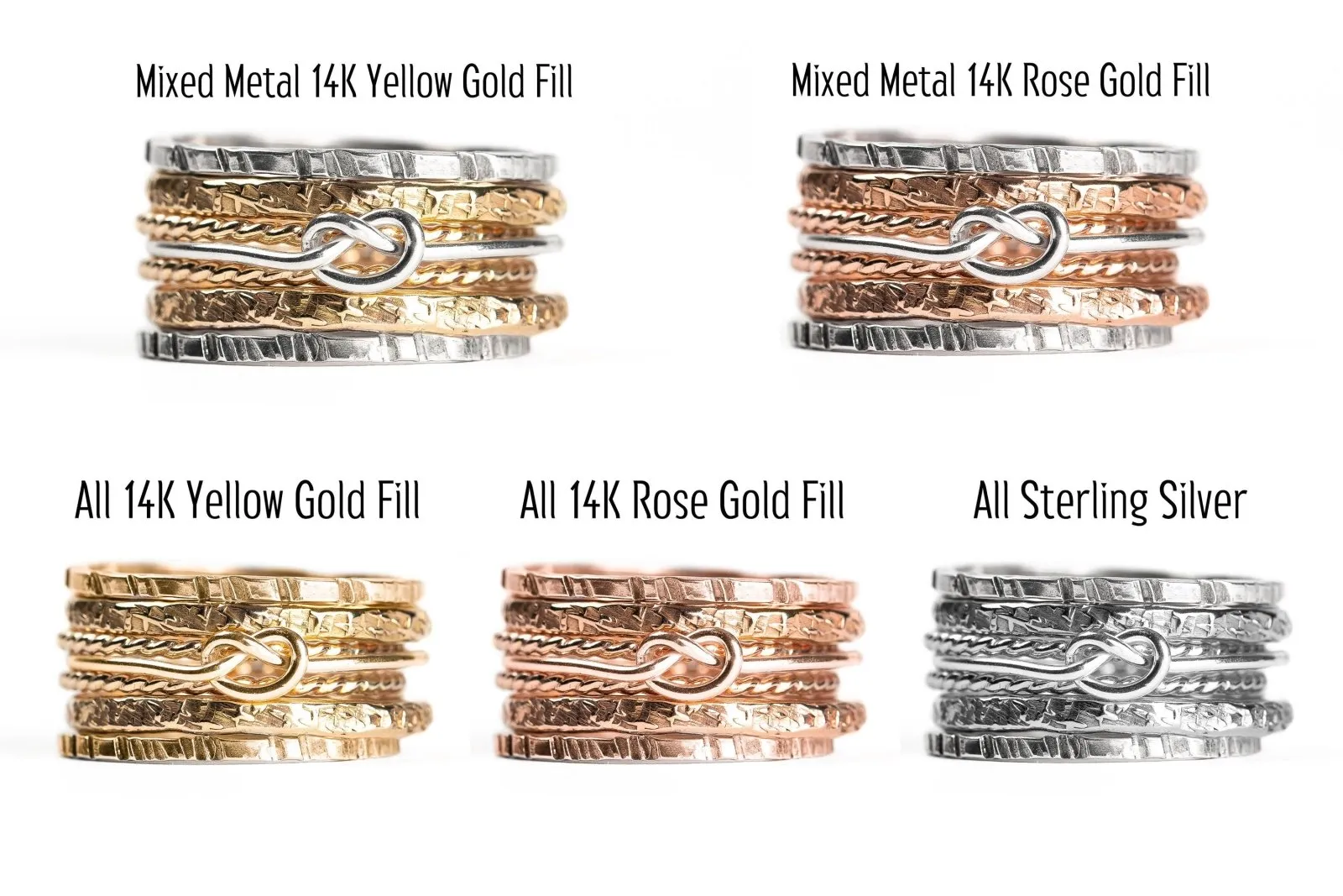 Mixed Metal Love Knot Stacking Rings Set Of 7