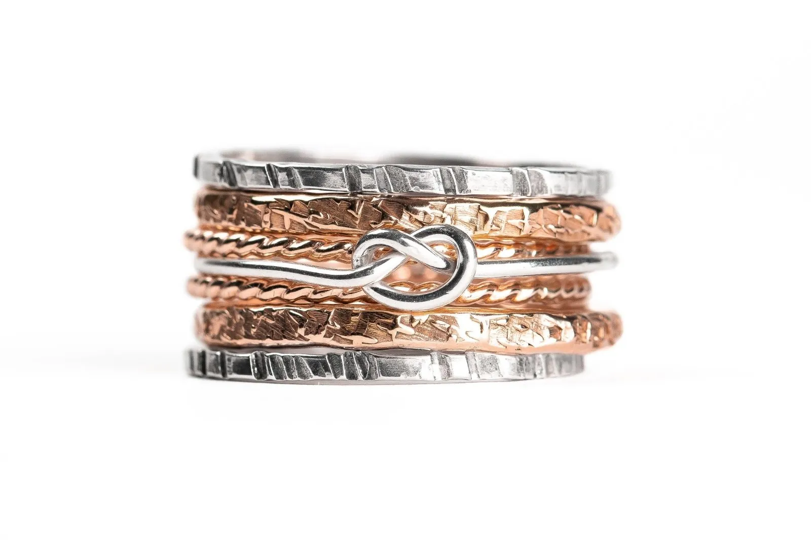 Mixed Metal Love Knot Stacking Rings Set Of 7