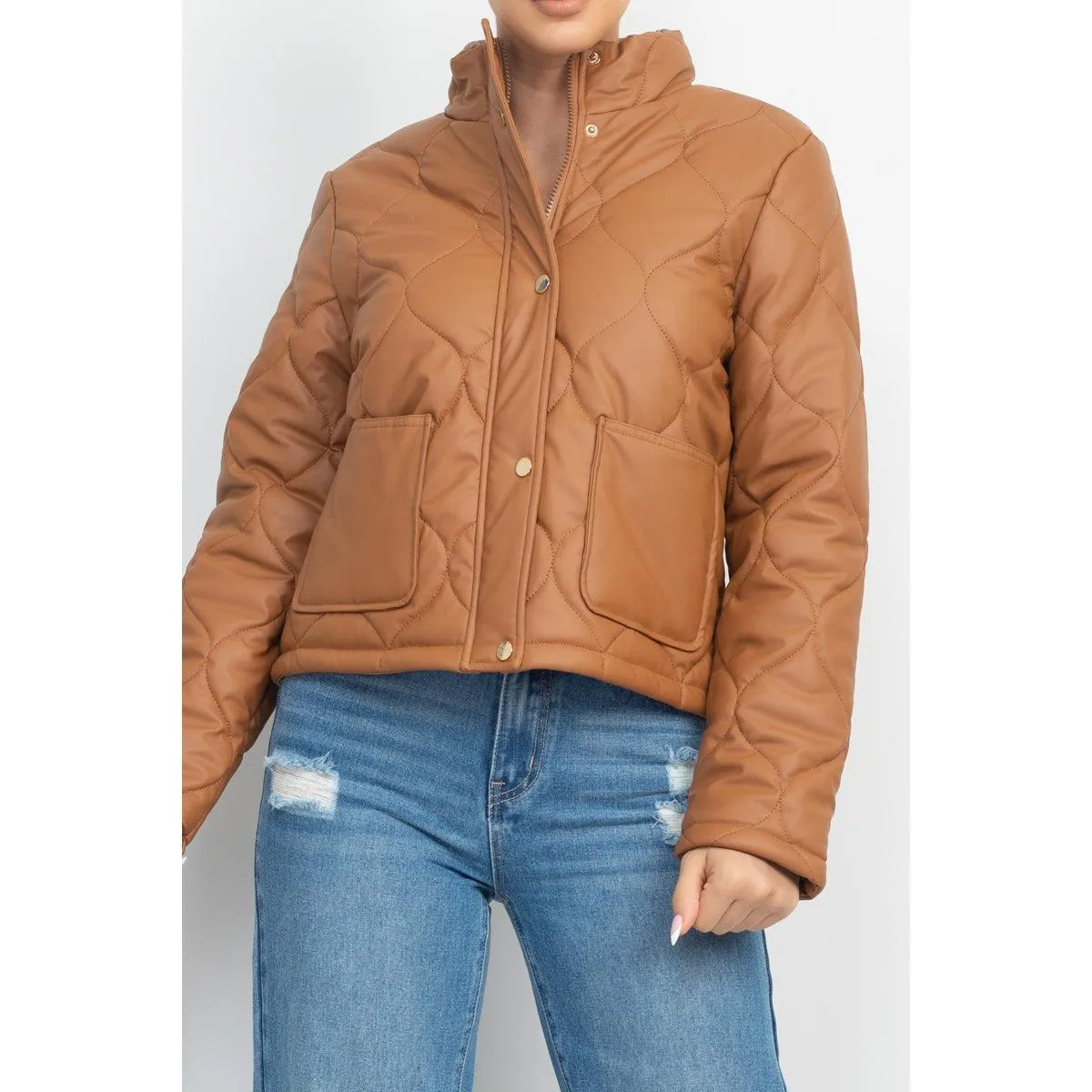 Mock Neck Quilted Jacket