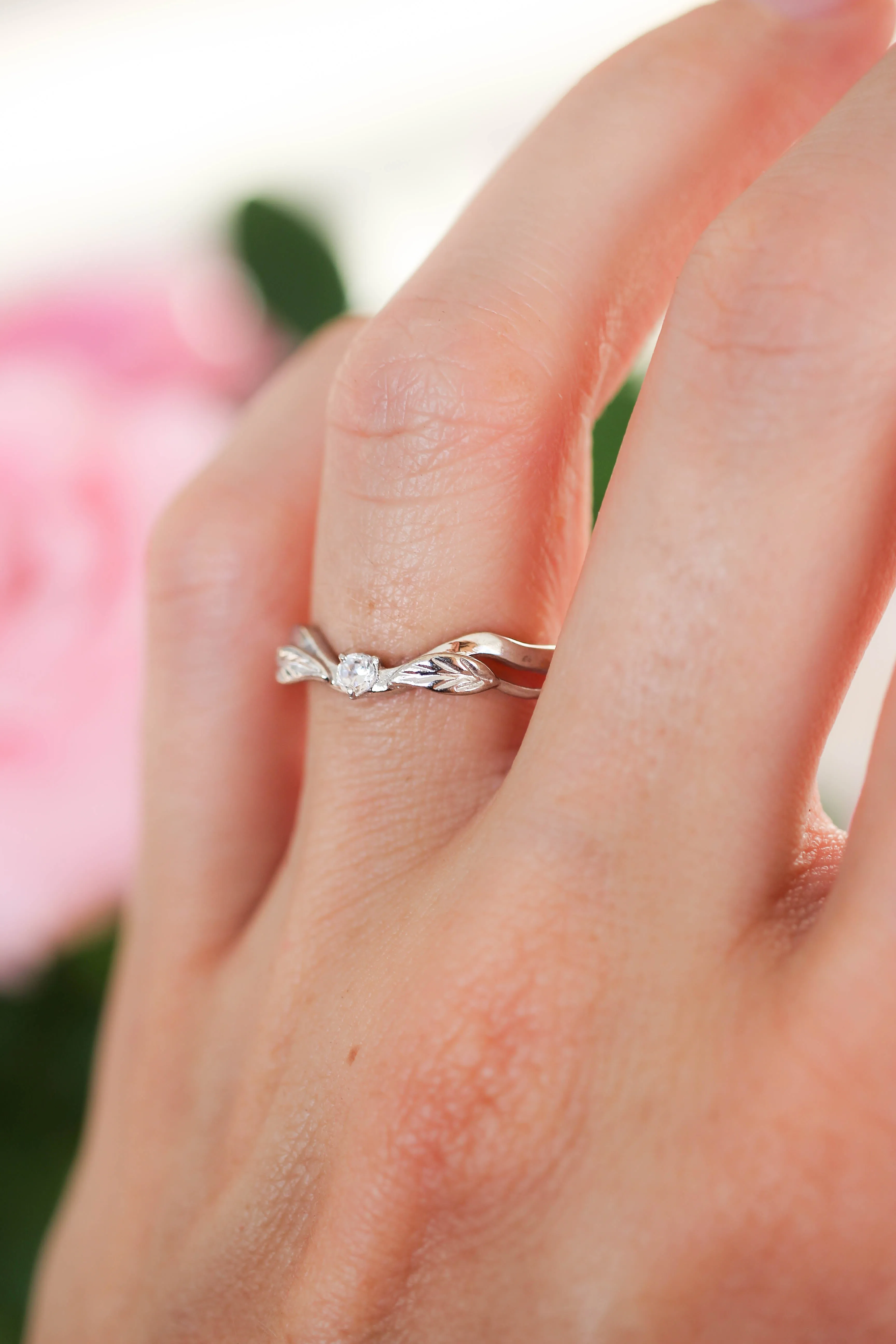 Nature inspired engagement ring set with garnet and diamond / Clematis