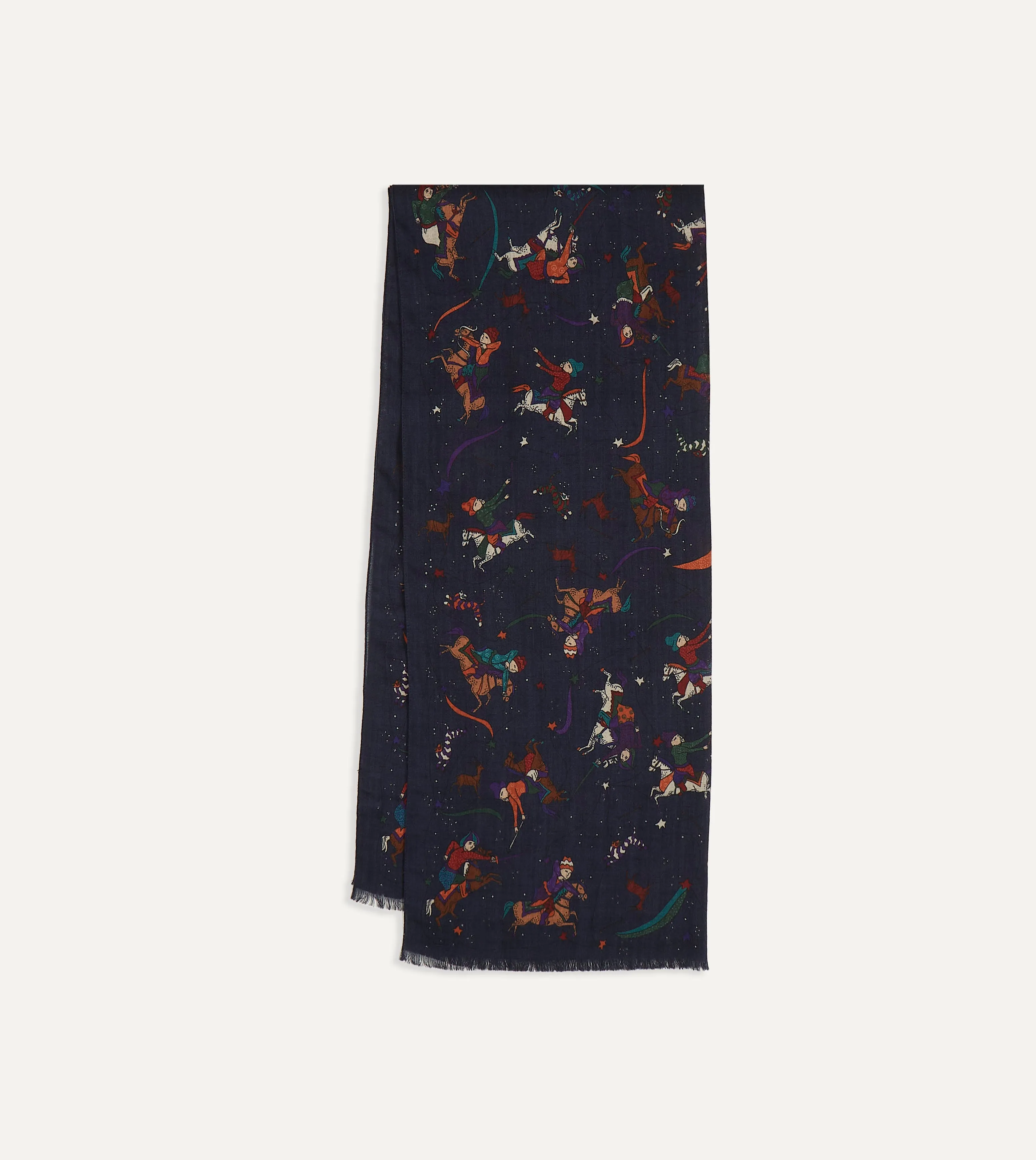 Navy Mughal and Stars Print Wool Scarf