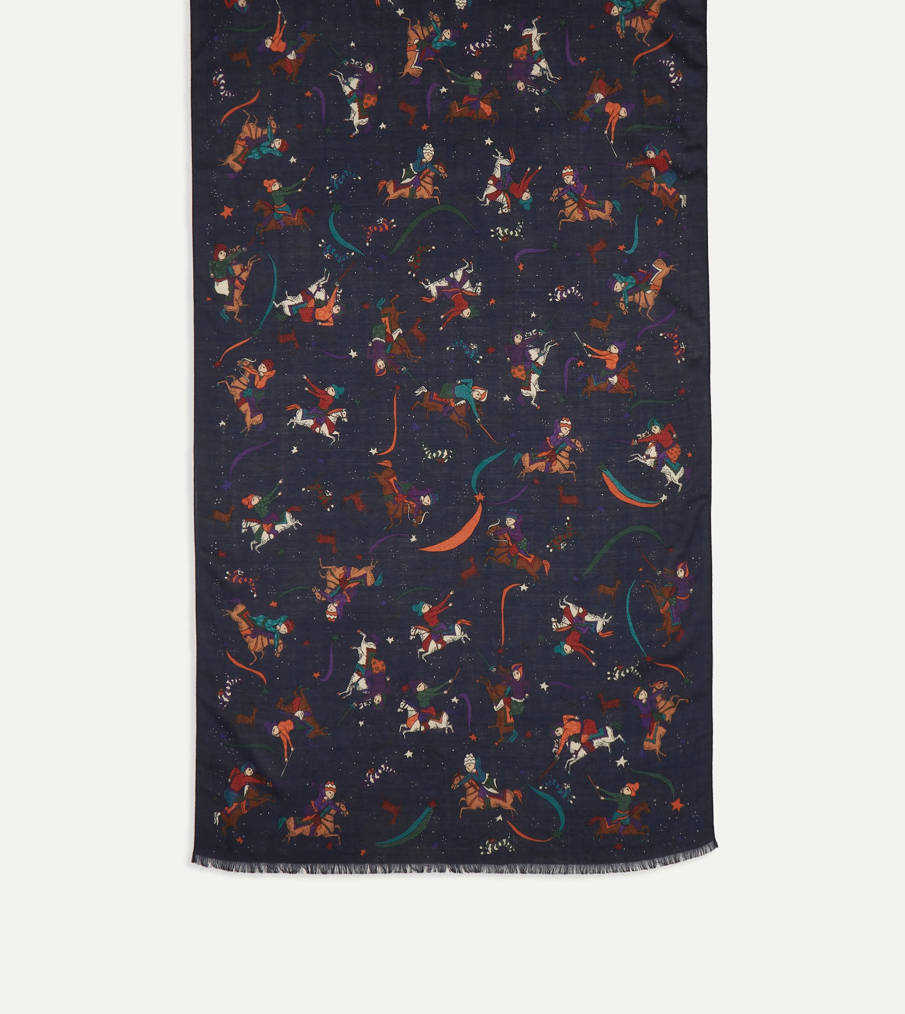 Navy Mughal and Stars Print Wool Scarf