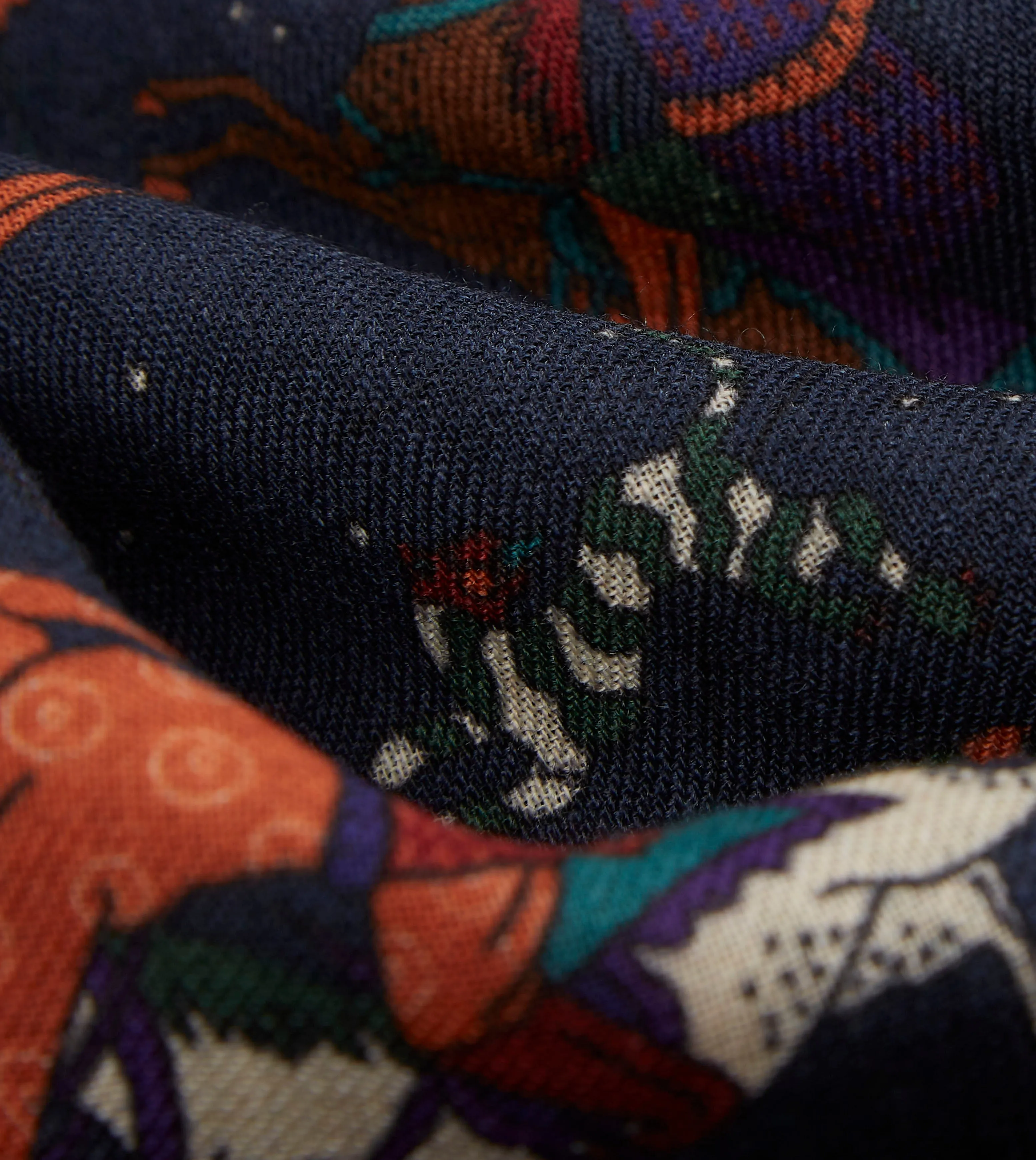 Navy Mughal and Stars Print Wool Scarf