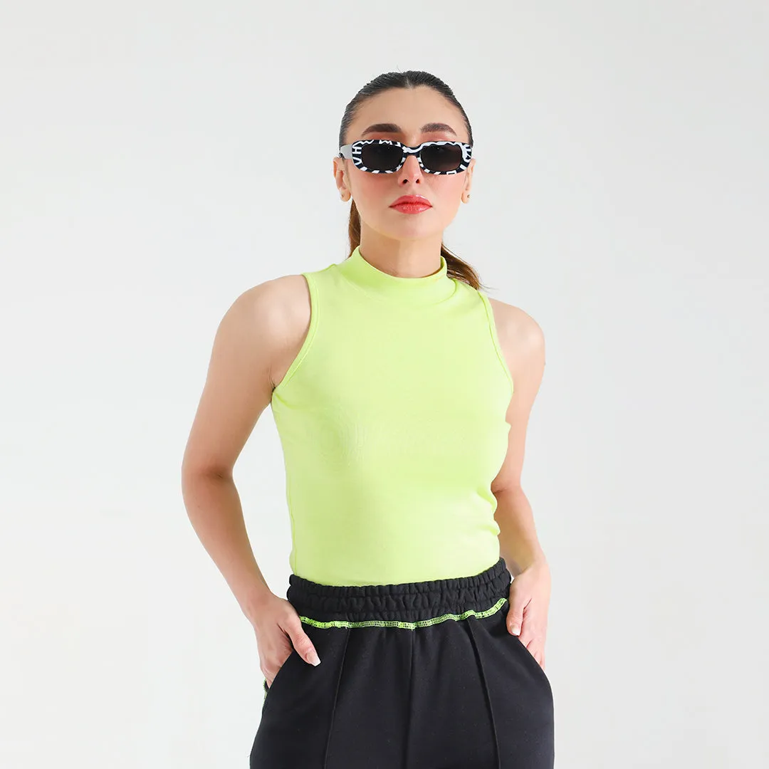 Neon Ribbed Sleeveless Mock Neck Top