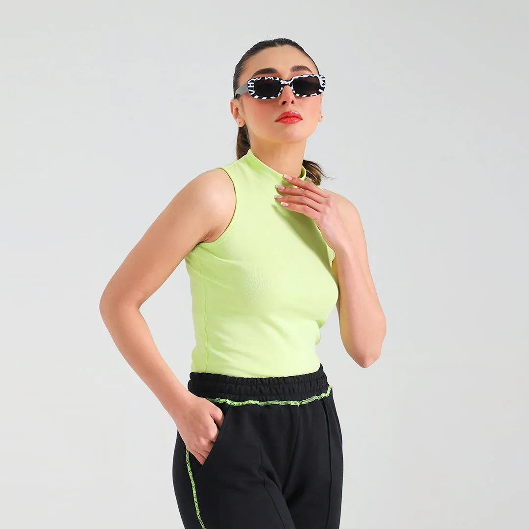 Neon Ribbed Sleeveless Mock Neck Top