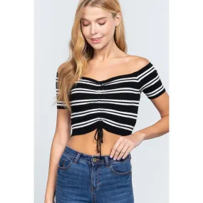 Off Shoulder Stripe Rib Sweater Top