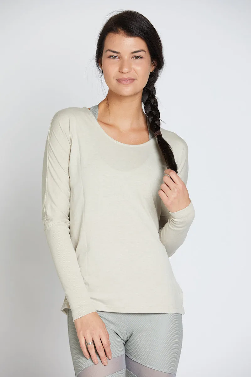 Onzie Drapey V-Back Sweater Taupe