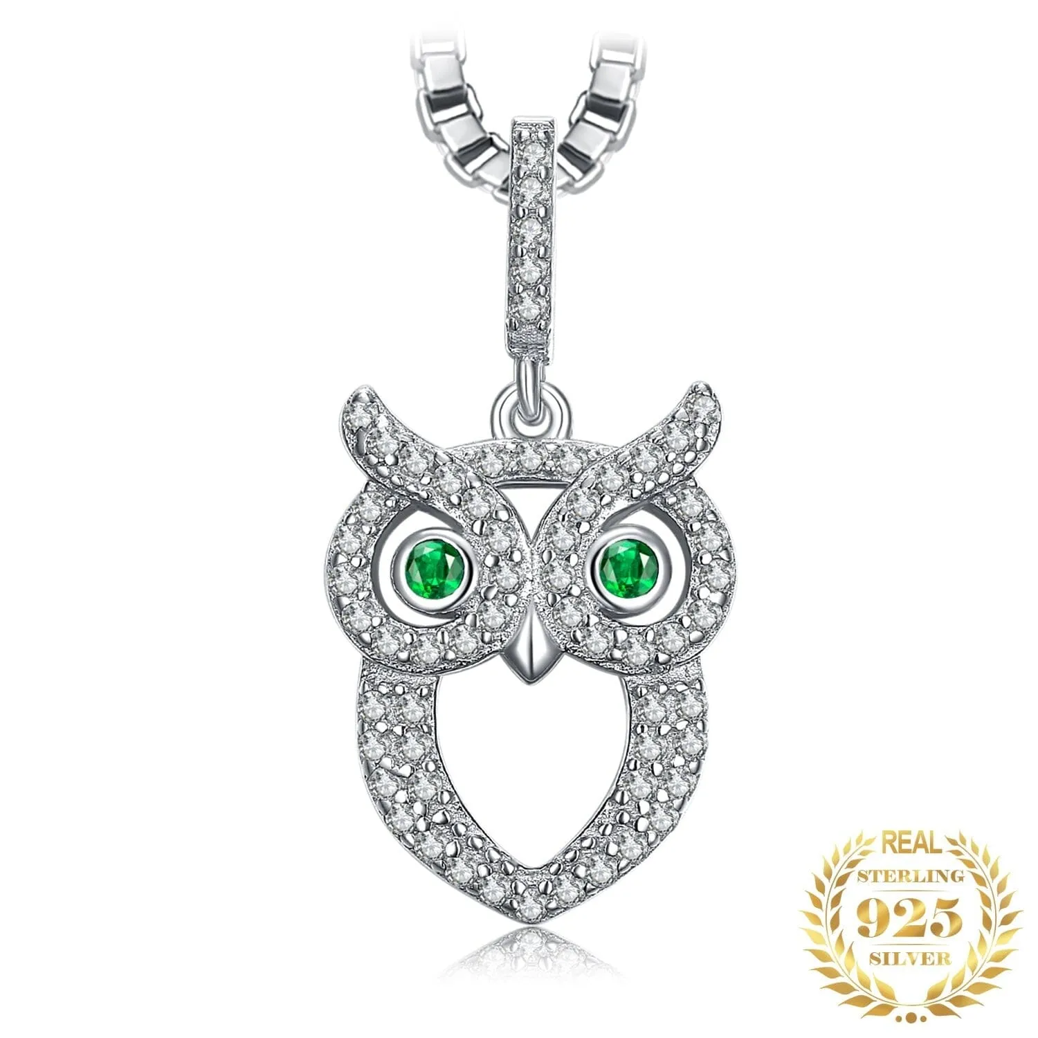 Owl Simulated Nano Emerald Pendant - 925 Sterling Silver