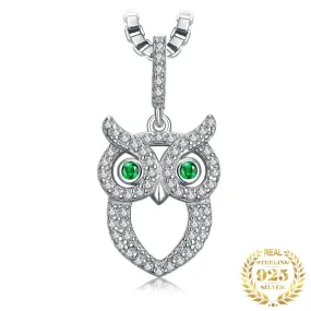 Owl Simulated Nano Emerald Pendant - 925 Sterling Silver