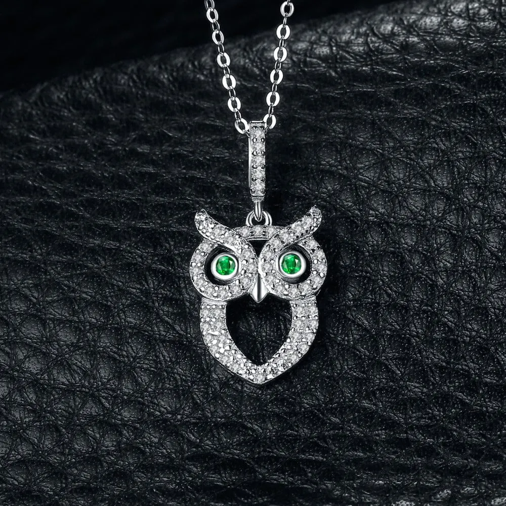 Owl Simulated Nano Emerald Pendant - 925 Sterling Silver