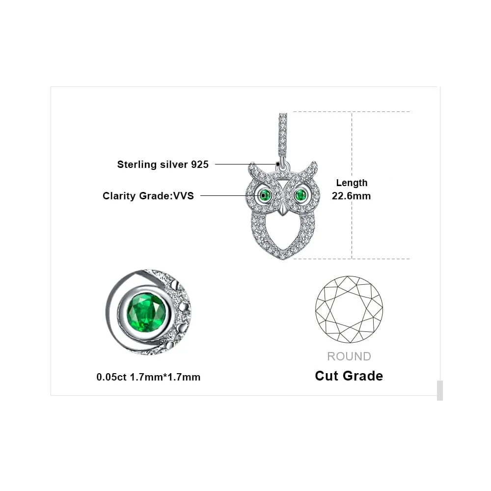 Owl Simulated Nano Emerald Pendant - 925 Sterling Silver