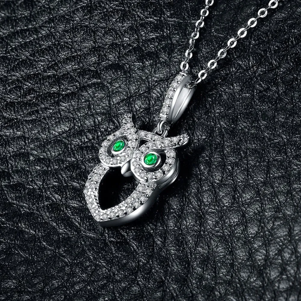 Owl Simulated Nano Emerald Pendant - 925 Sterling Silver