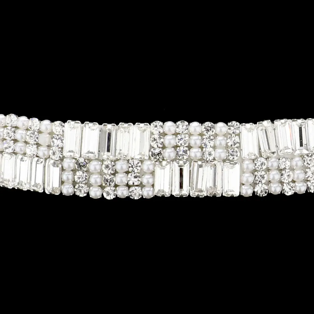 Pearl Baguette Stone Sash Bridal Wedding Belt Headband