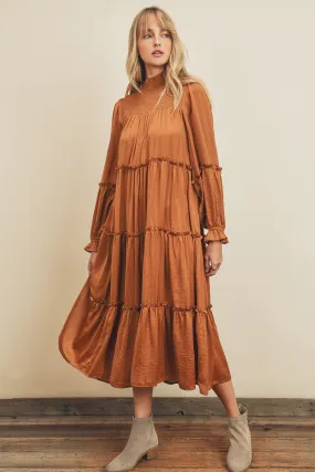 Penelope Smocked Midi Dress in Rust