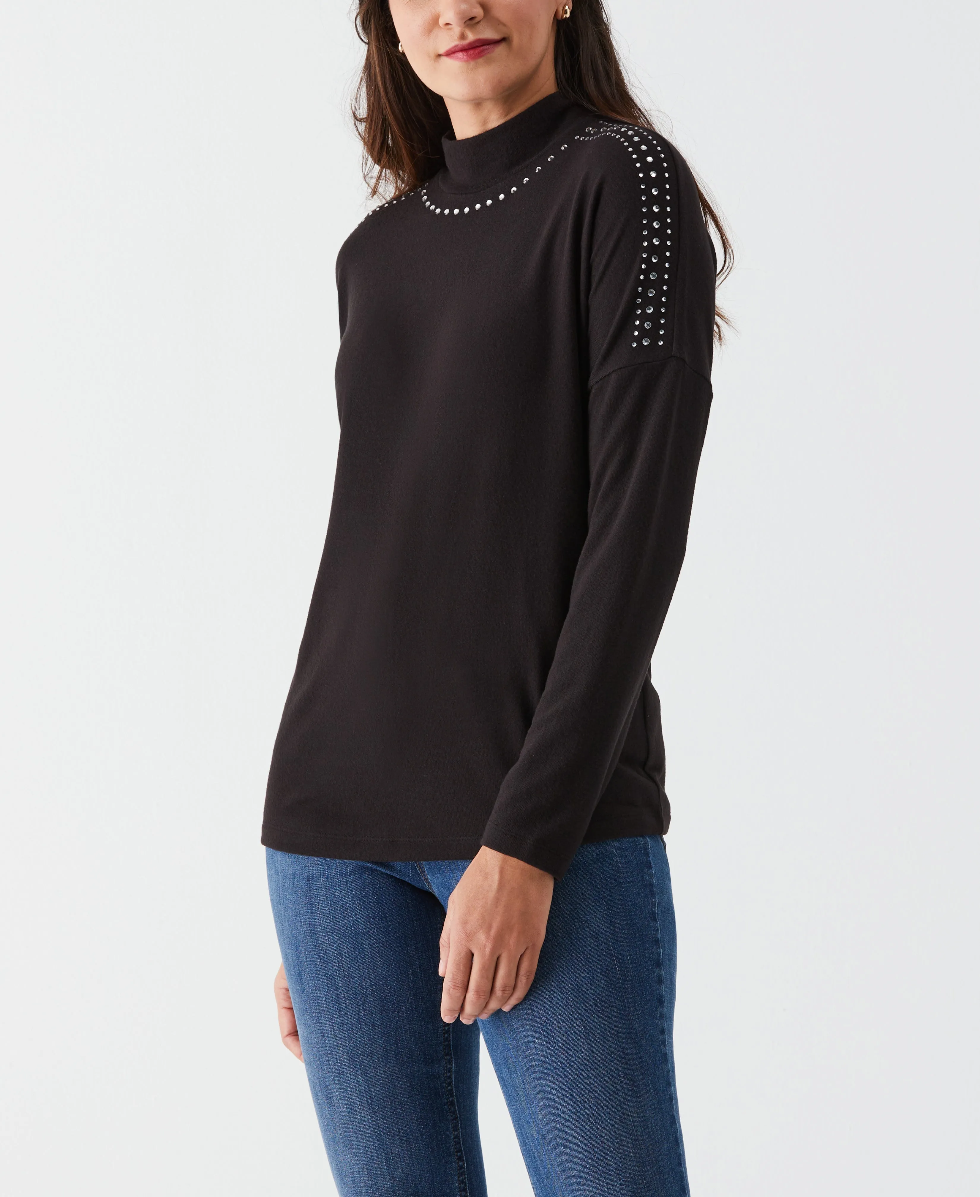 Petite Embellished Mock Neck Top