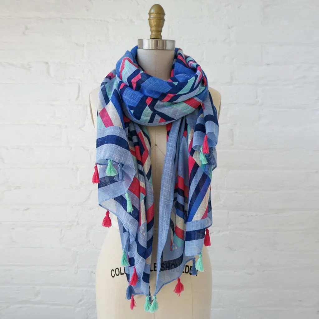 Printed Aztec Tassel Scarf