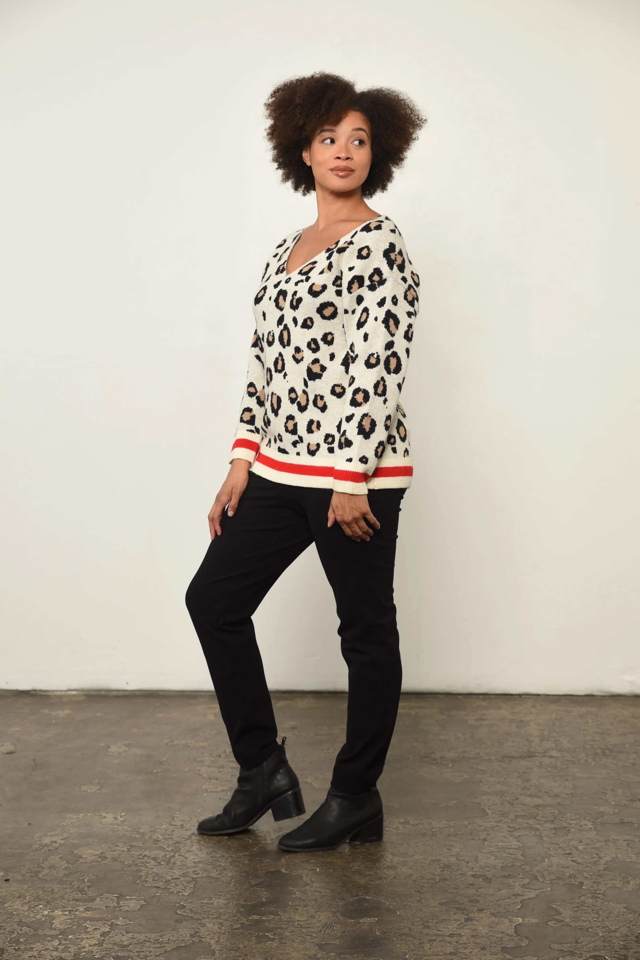 Red Stripe Snow Leopard Animal Print Pullover