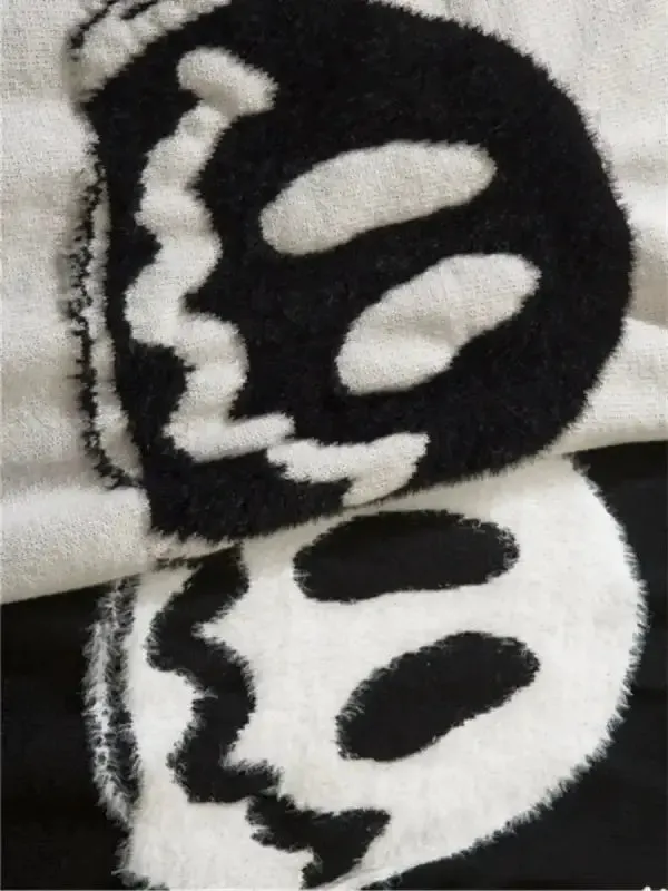 Retro Charm Knit Distressed Smiley Sweater