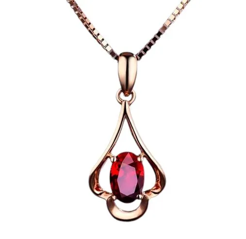 Retro Oval Shaped Ruby and Sapphire Gemstone Pendant Necklace