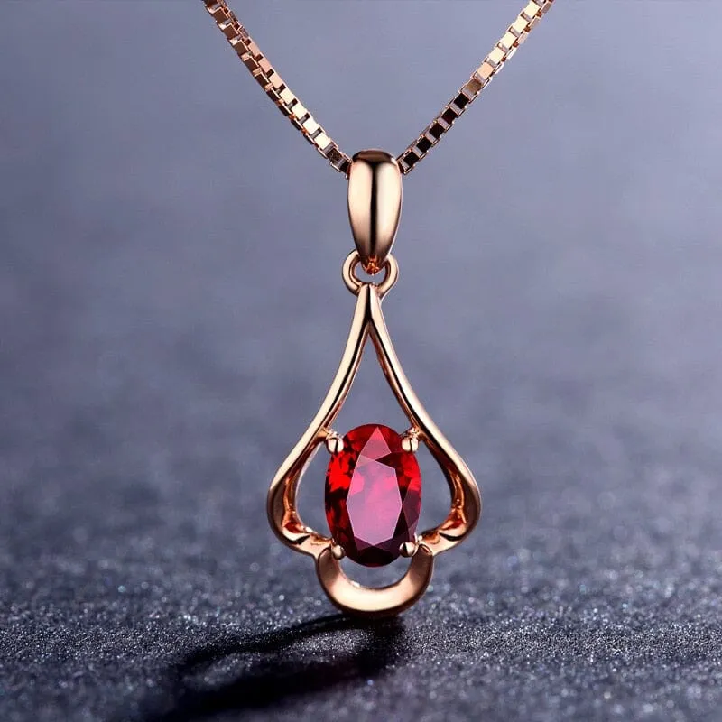 Retro Oval Shaped Ruby and Sapphire Gemstone Pendant Necklace