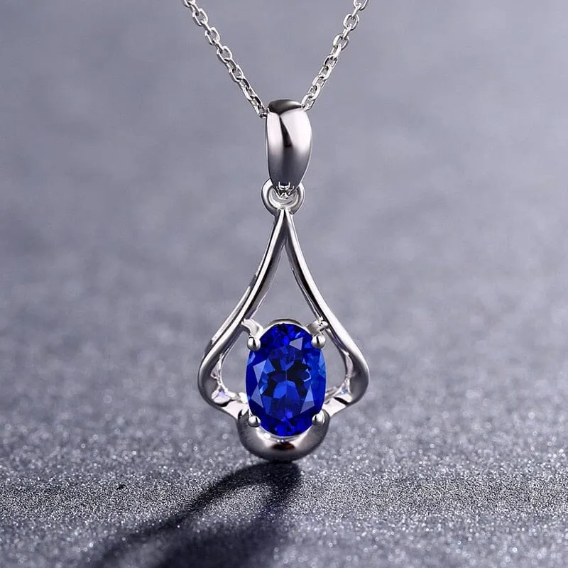 Retro Oval Shaped Ruby and Sapphire Gemstone Pendant Necklace