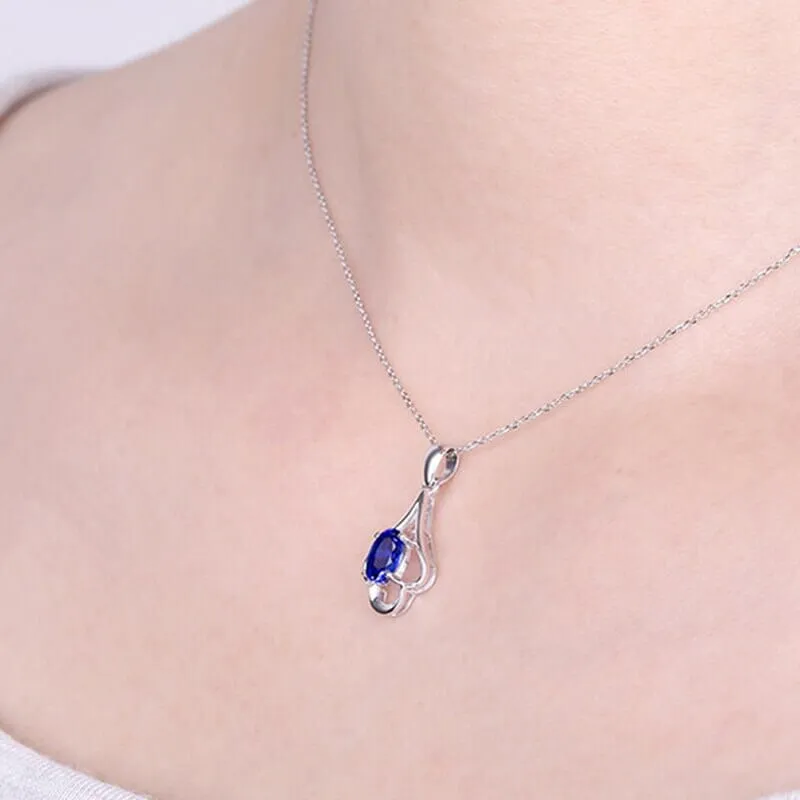 Retro Oval Shaped Ruby and Sapphire Gemstone Pendant Necklace