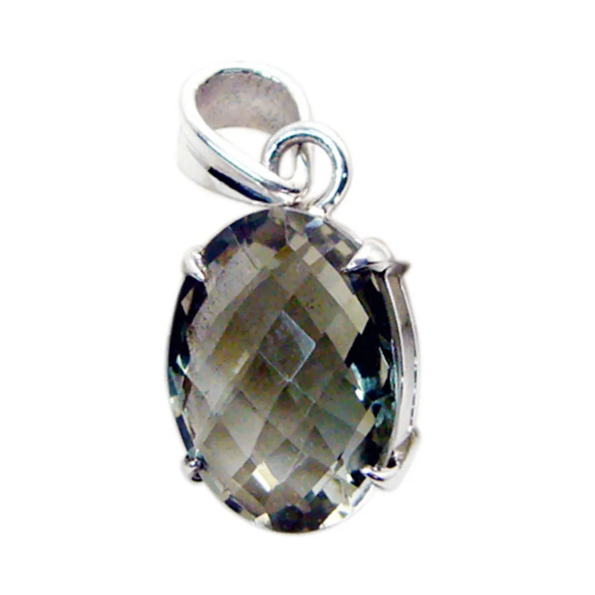 Riyo Aesthetic Gems Oval Checker Green Green Amethyst Solid Silver Pendant Gift For Wedding