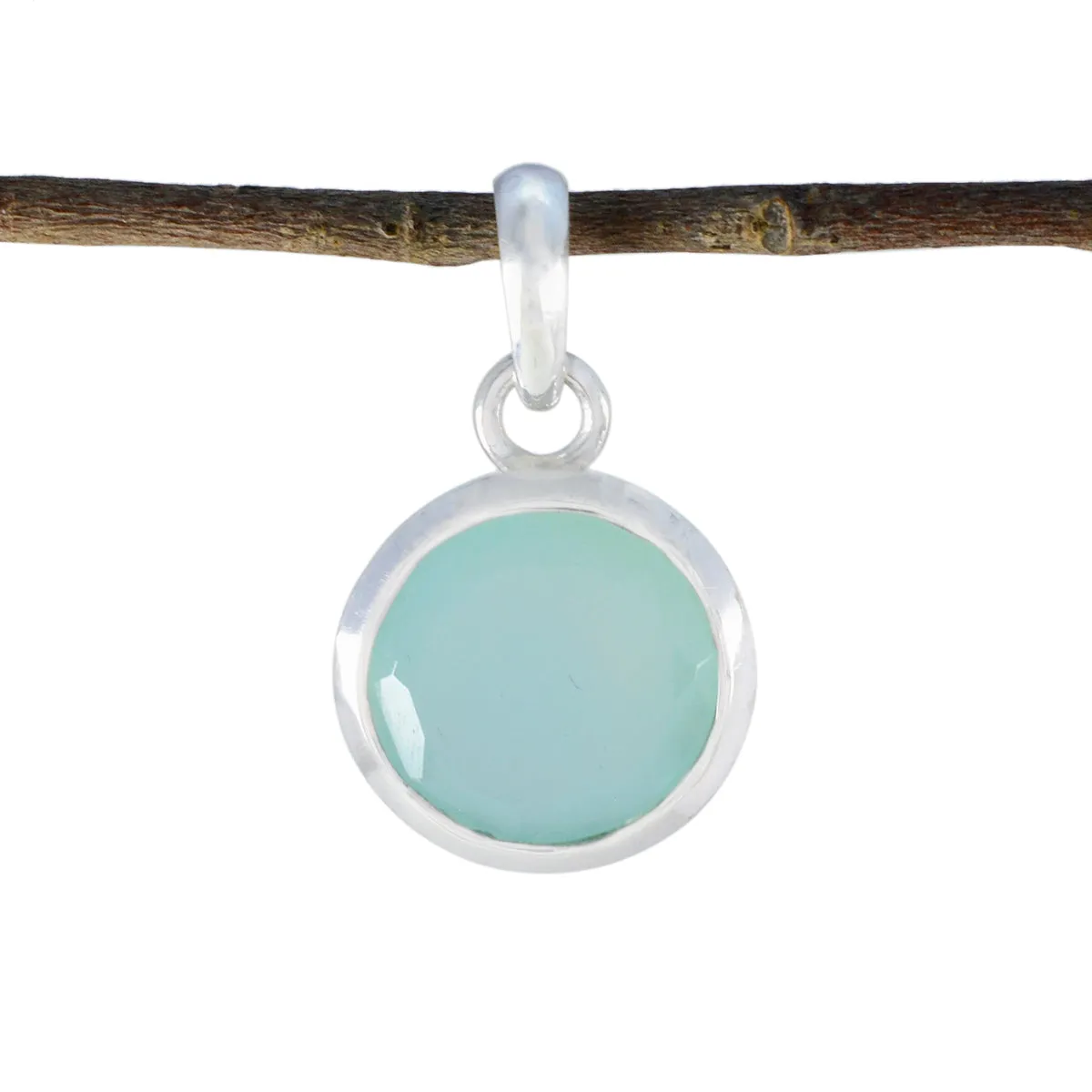 Riyo Aesthetic Gemstone Round Faceted Aqua Aqua Chalcedony Sterling Silver Pendant Gift For Women