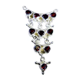 Riyo Charming Gems Heart Faceted Red Garnet Solid Silver Pendant Gift For Easter Sunday