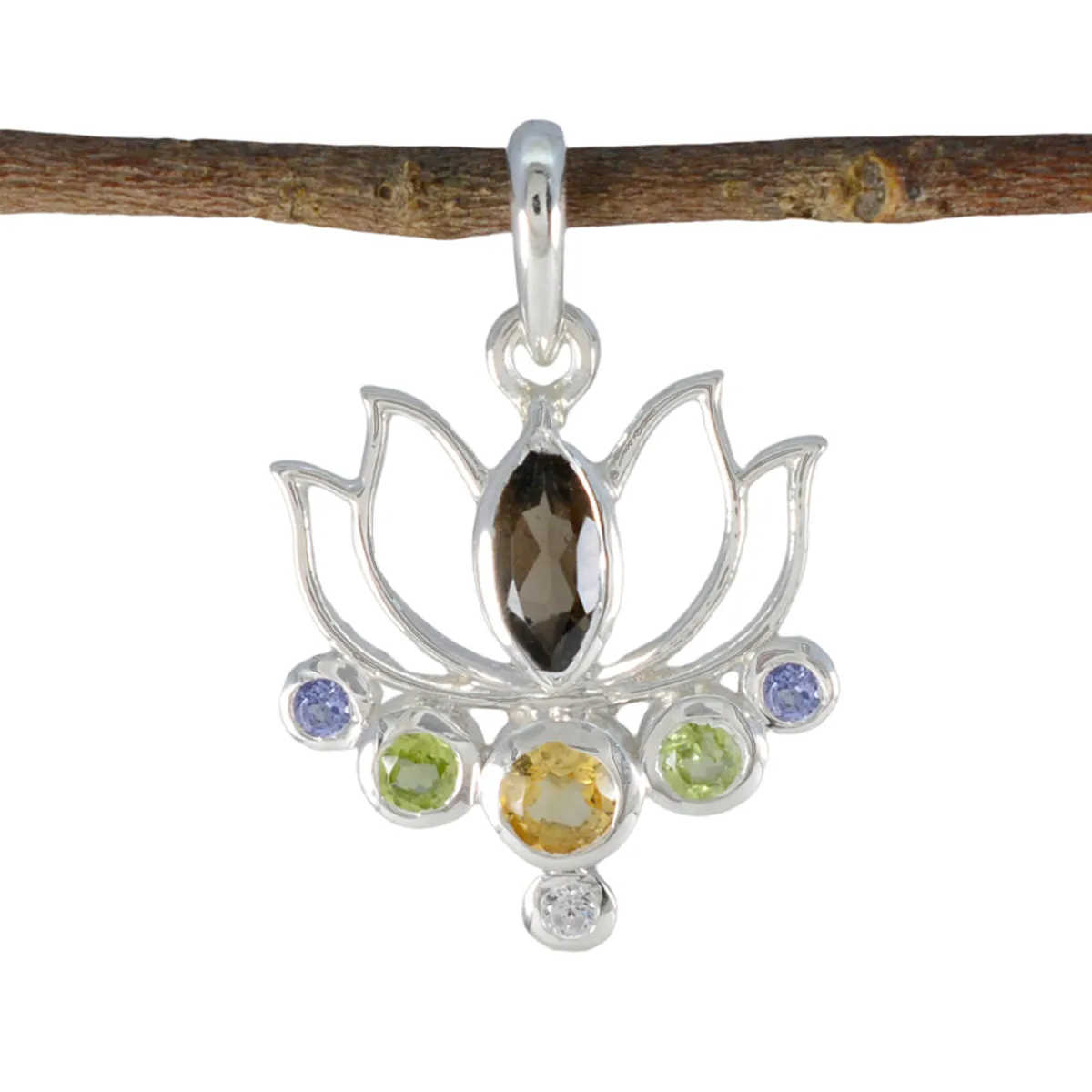 Riyo Drop Gemstone Multi Faceted Multi Color Multi Stone 1086 Sterling Silver Pendant Gift For Good Friday