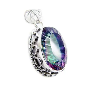 Riyo Exquisite Gemstone Oval Faceted Multi Color Mystic Quartz 1178 Sterling Silver Pendant Gift For Good Friday