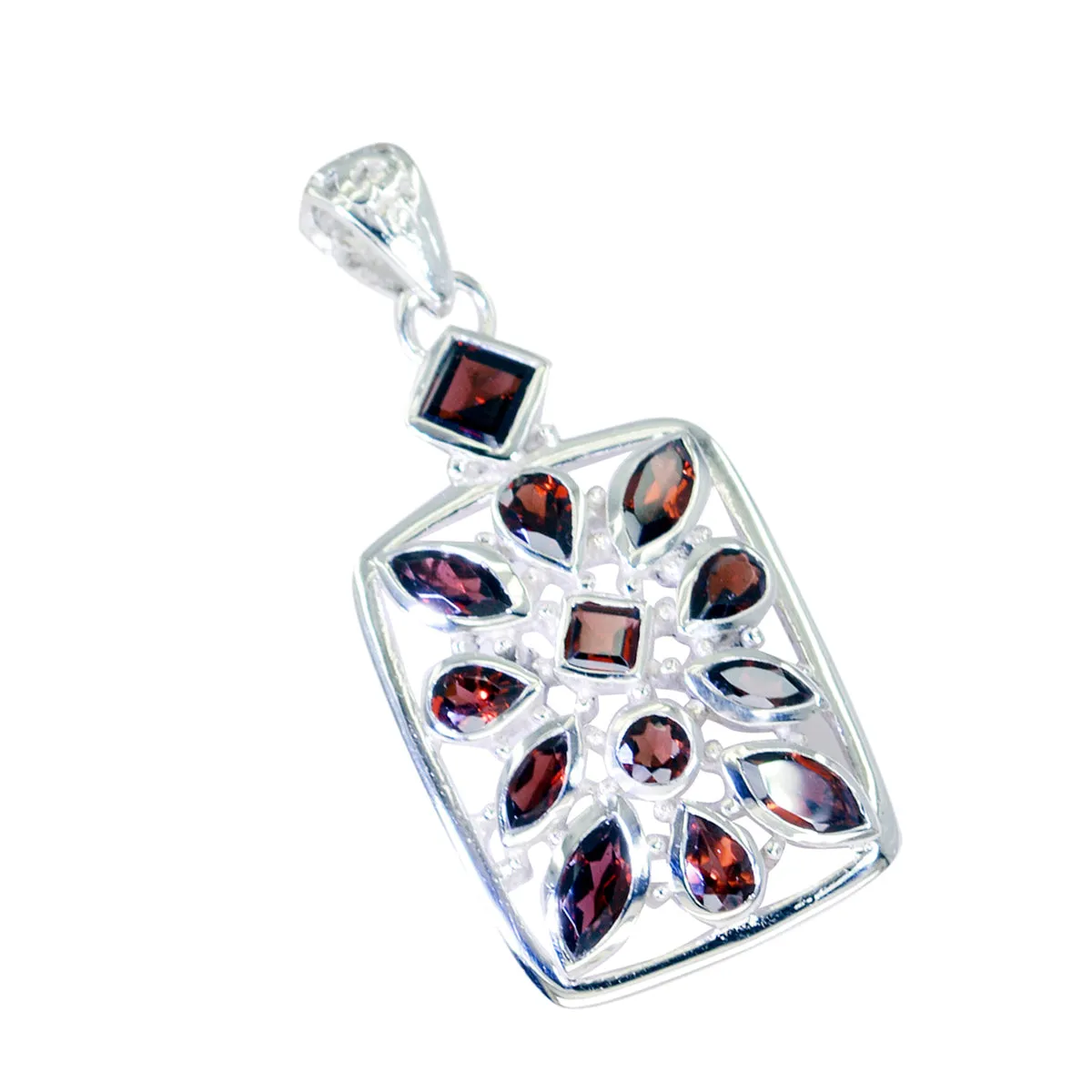 Riyo Foxy Gems Multi Faceted Red Garnet Solid Silver Pendant Gift For Anniversary