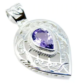 Riyo Genuine Gems Pear Faceted Purple Amethyst 925 Silver Pendants gift for daughter's day