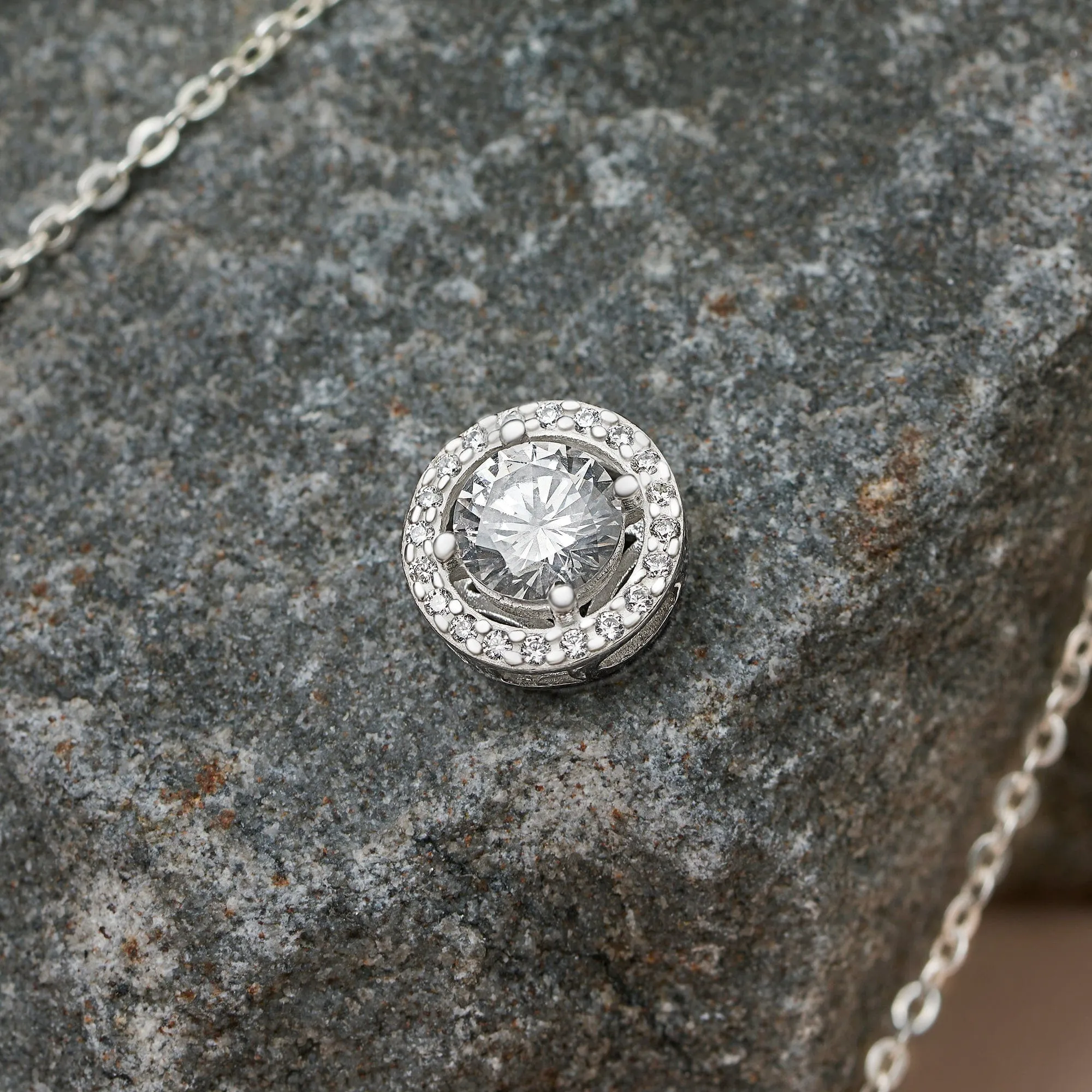 Round Sparkle Halo Pendant Sterling Silver