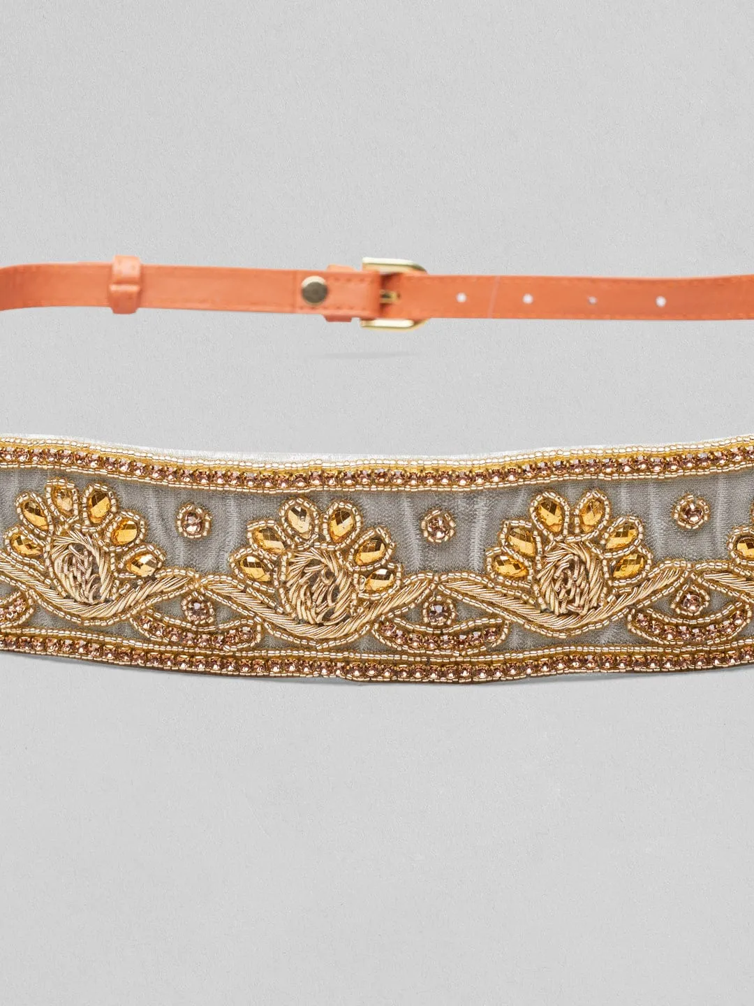 Rubans Women Grey & Gold Toned Beaded Belt.