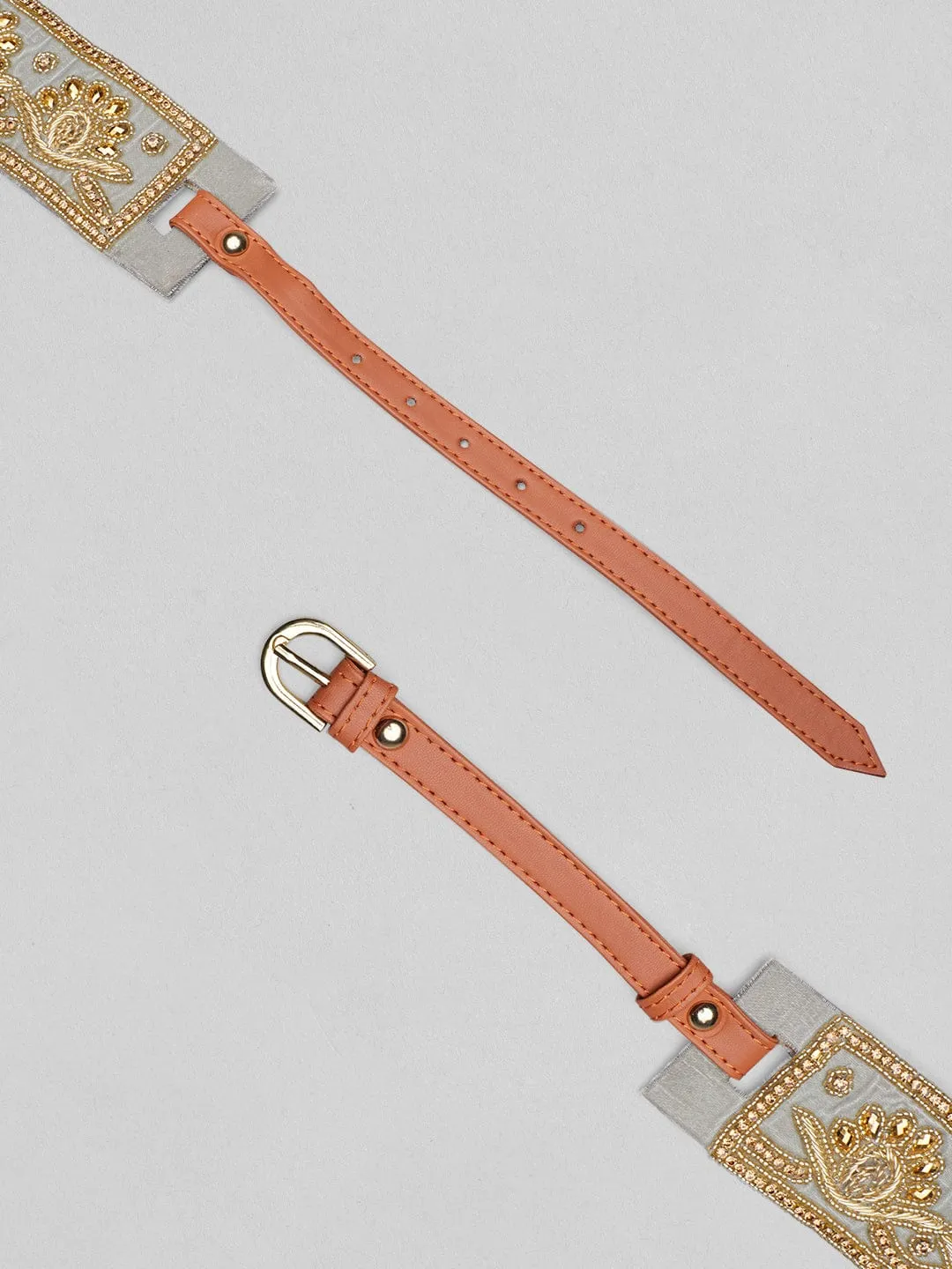 Rubans Women Grey & Gold Toned Beaded Belt.