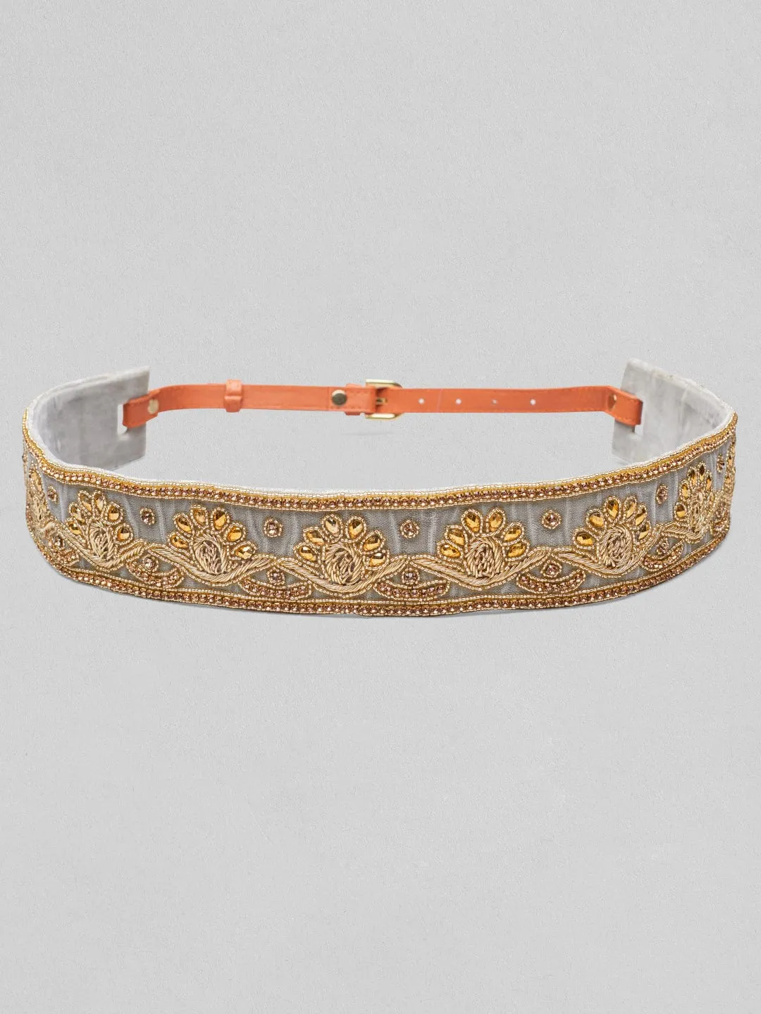 Rubans Women Grey & Gold Toned Beaded Belt.