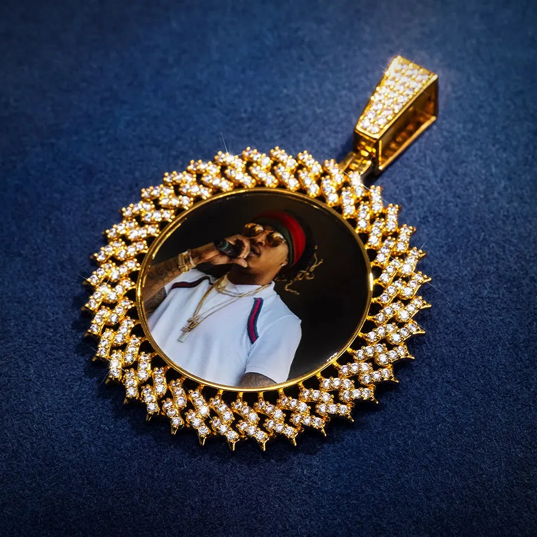 S925 Cuban Link Round Photo Pendant