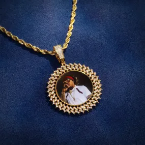 S925 Cuban Link Round Photo Pendant