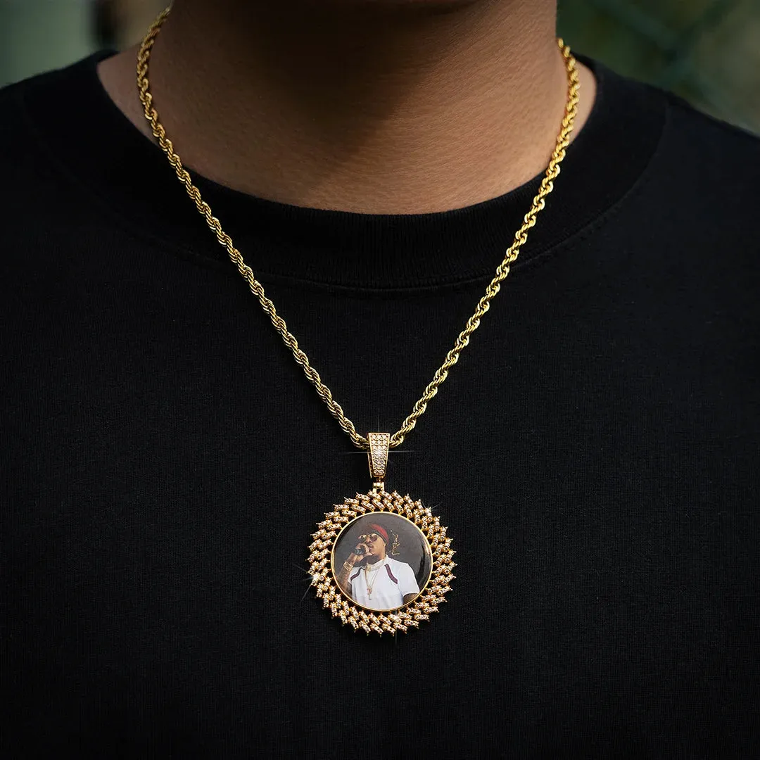 S925 Cuban Link Round Photo Pendant