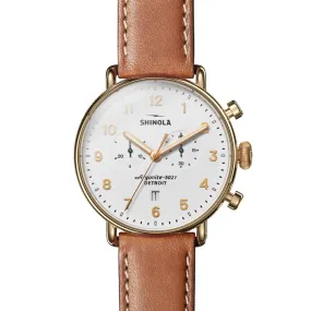 Shinola Canfield Chrono 43mm, White Dial / Brown Leather Strap