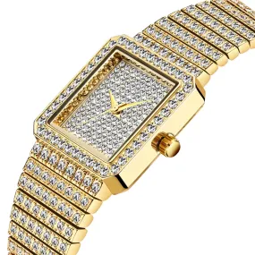 Shock-Resistant Diamond-Studded Stainless Steel Band Fashion Square Quartz Watch