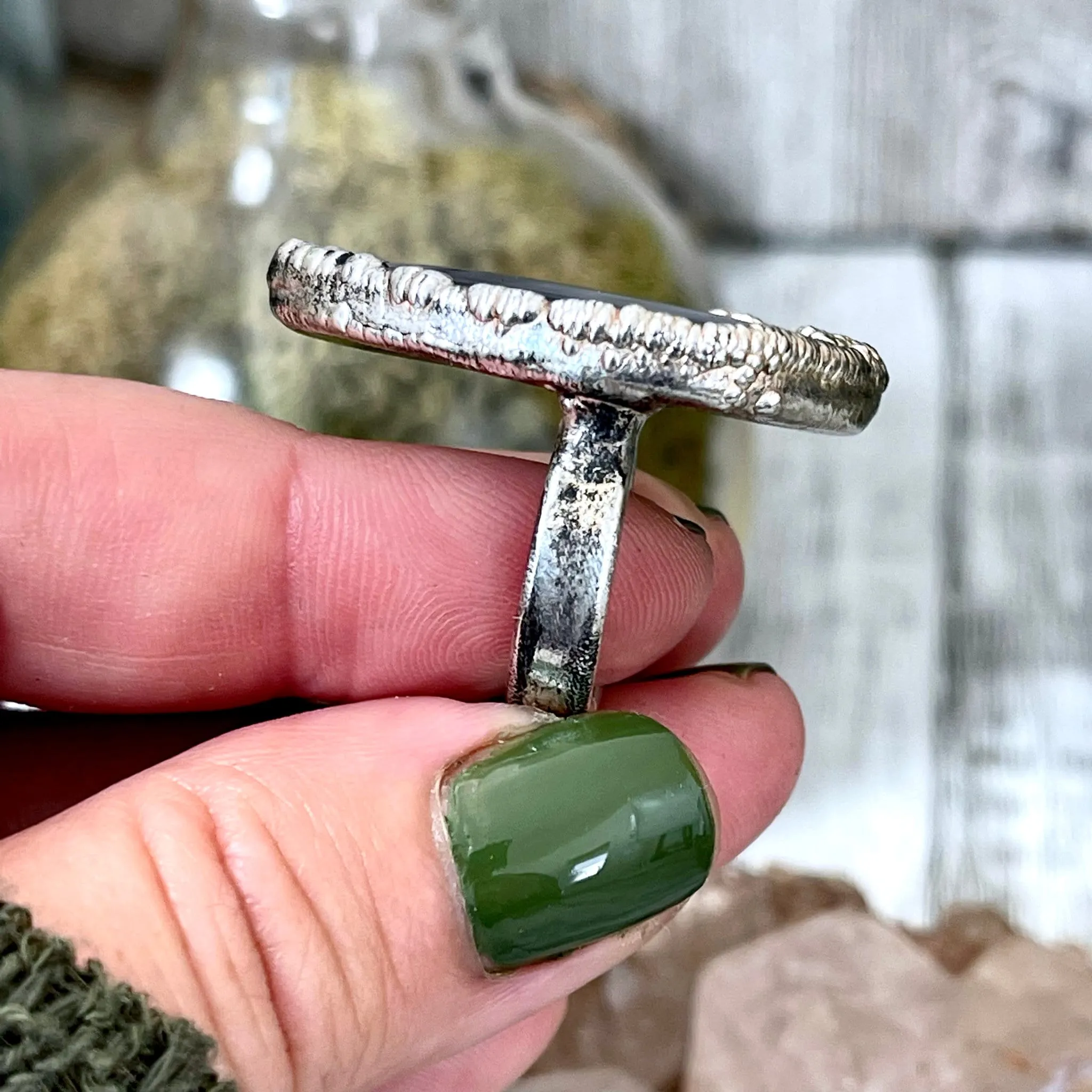 Size 6 Botswana Agate Statement Ring Set in Fine Silver / Foxlark Collection - One of a Kind