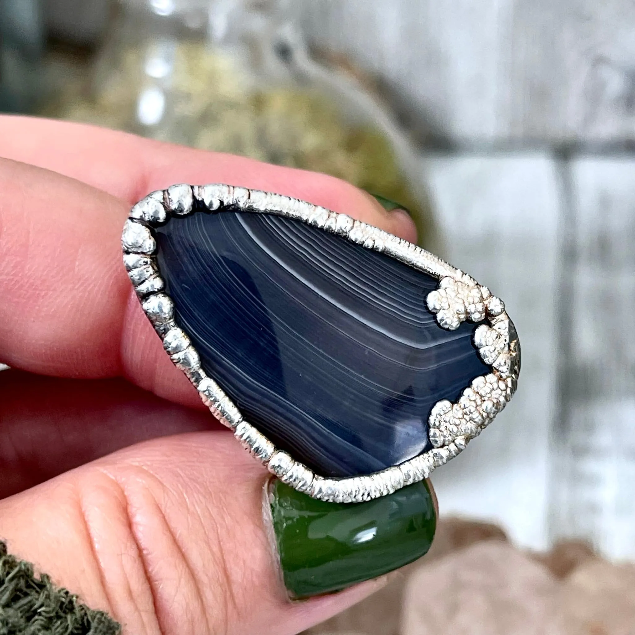 Size 6 Botswana Agate Statement Ring Set in Fine Silver / Foxlark Collection - One of a Kind