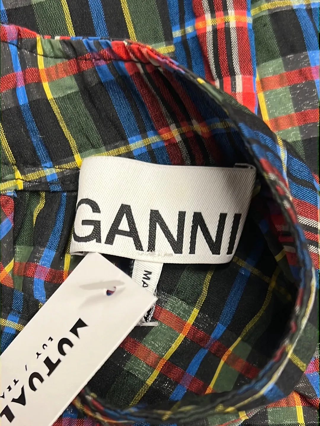 Size 6 - Ganni Tartan Ruched Blouse