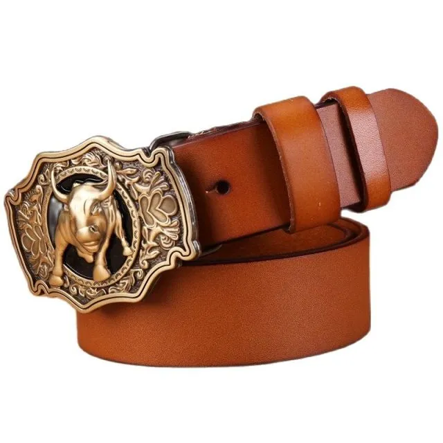 Solid brass buckle full grain cowhide 100% genuine leather designer belt men high quality luxury cowboy brown black camel real