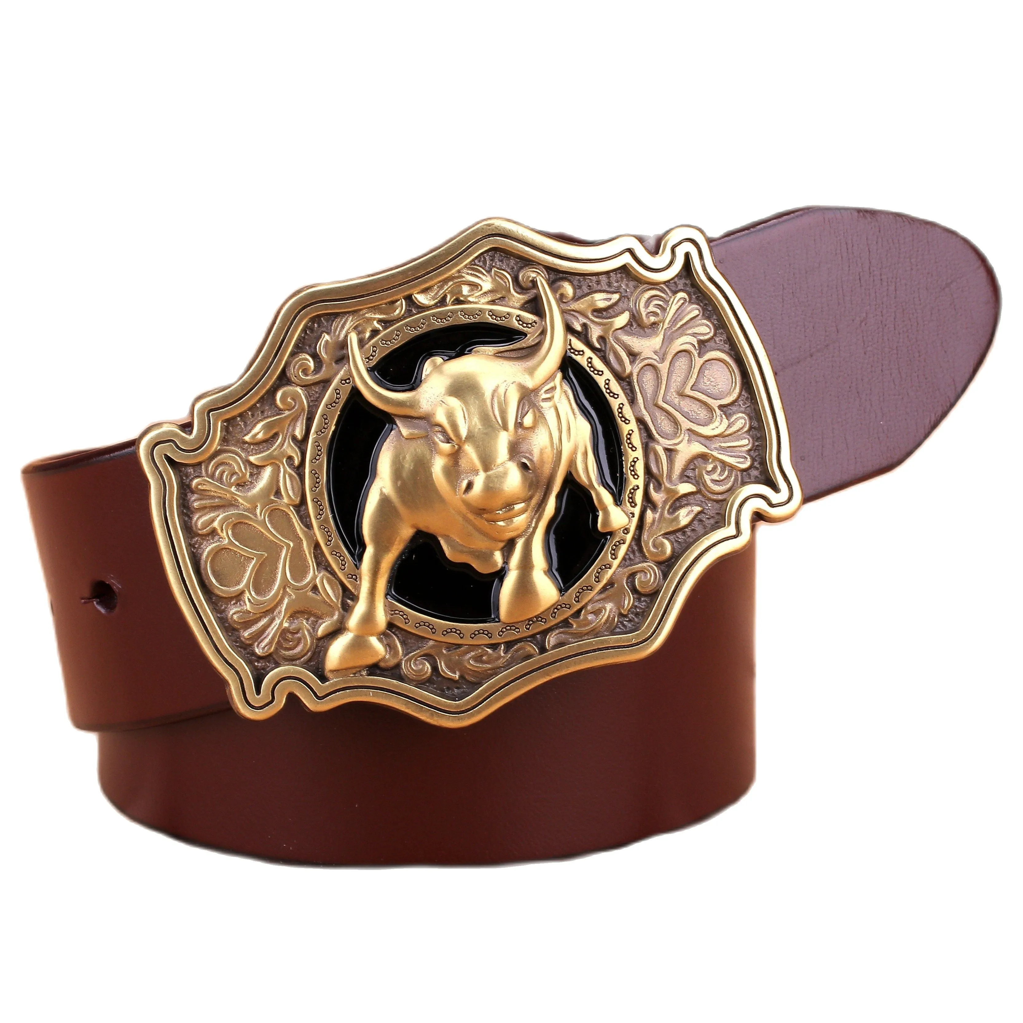 Solid brass buckle full grain cowhide 100% genuine leather designer belt men high quality luxury cowboy brown black camel real