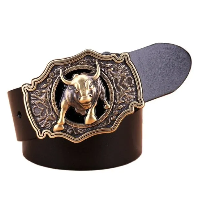 Solid brass buckle full grain cowhide 100% genuine leather designer belt men high quality luxury cowboy brown black camel real