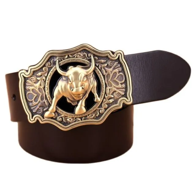 Solid brass buckle full grain cowhide 100% genuine leather designer belt men high quality luxury cowboy brown black camel real